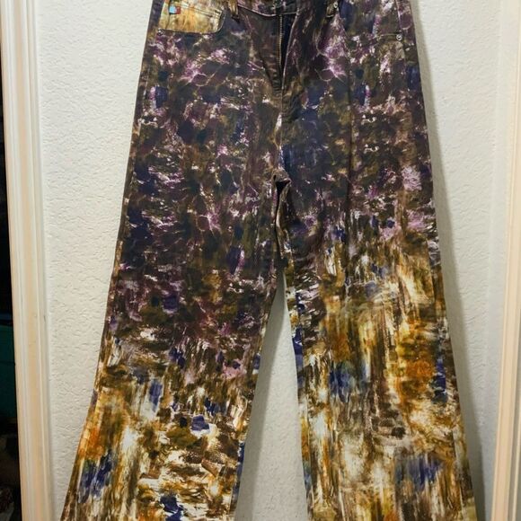 AG Adriano Goldschmeid Womens Pants 29 wide leg Ankle Abstract Tie-Dye mid rise - Picture 2 of 9